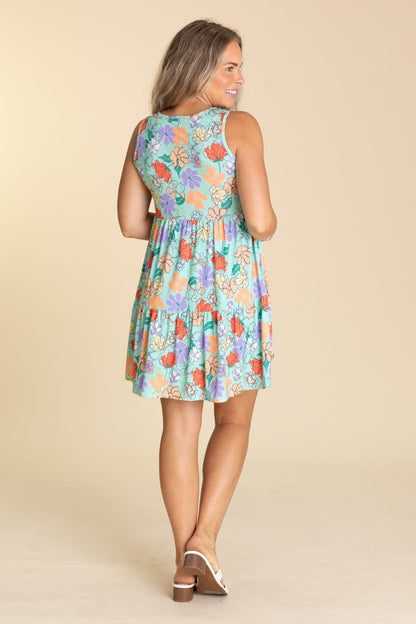Mint Floral Tiered Ruffle Sun Dress