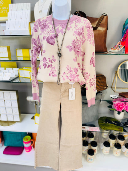 Floral Printed Sweater Lavender