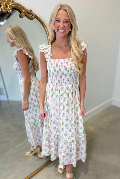 Smocked Floral Dress Pink Mix