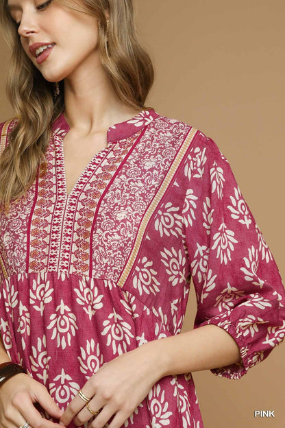 UMGEE Border Print Midi Dress Pink Mix
