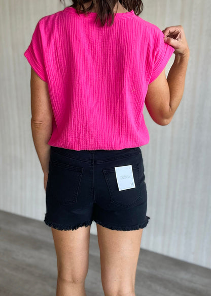 Zenana Acid Wash Frayed Hem Shorts Black
