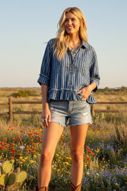Bailey Denim Striped Peplum Top