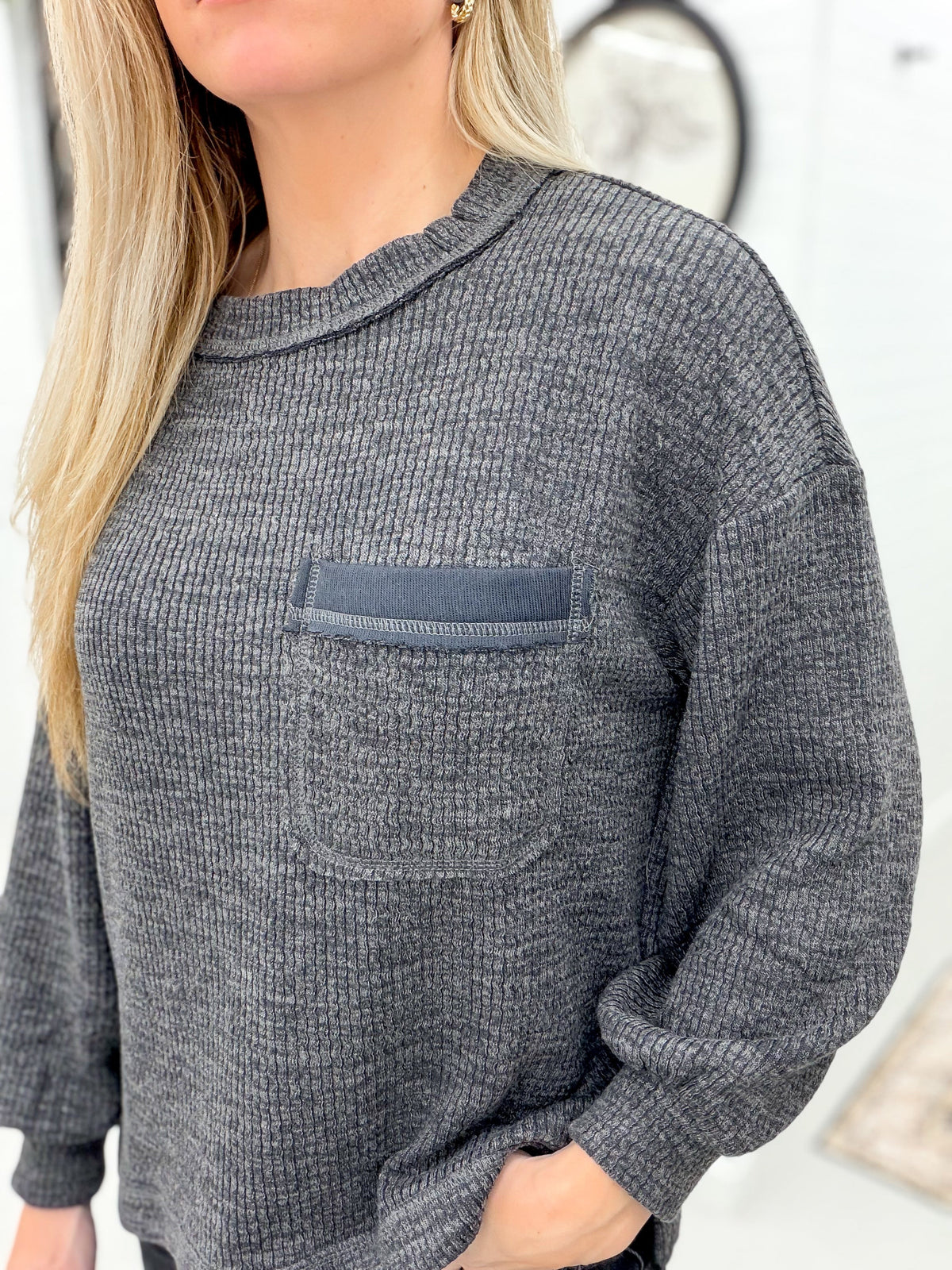 Crew Neck Pocket Sweater Charcoal