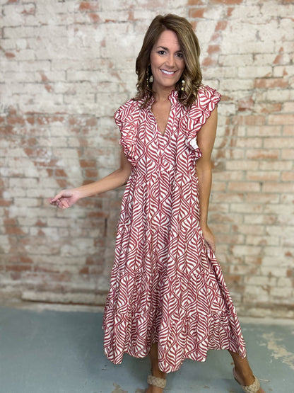 UMGEE Leaf Print Abstract Dress Rose