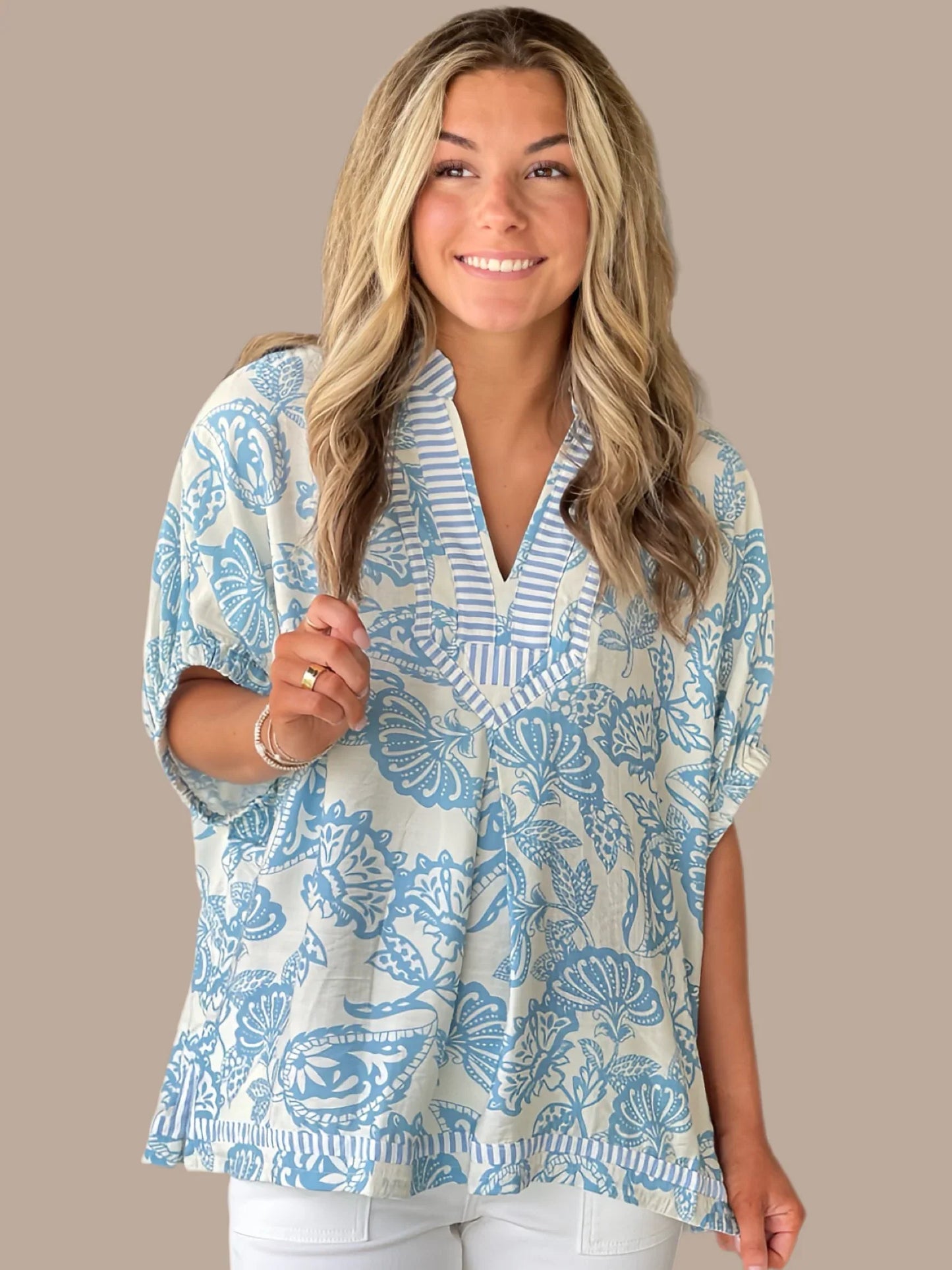 UMGEE Botanical Contrast Top Blue Mix