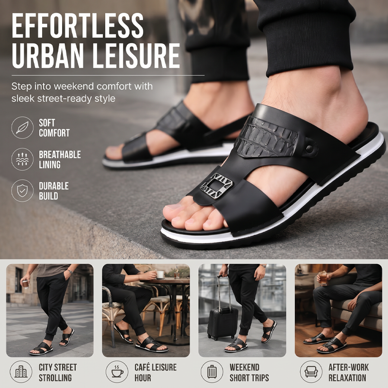 📢📢50% OFF !! ⏰Men's Faux Leather Slip-On Sandals