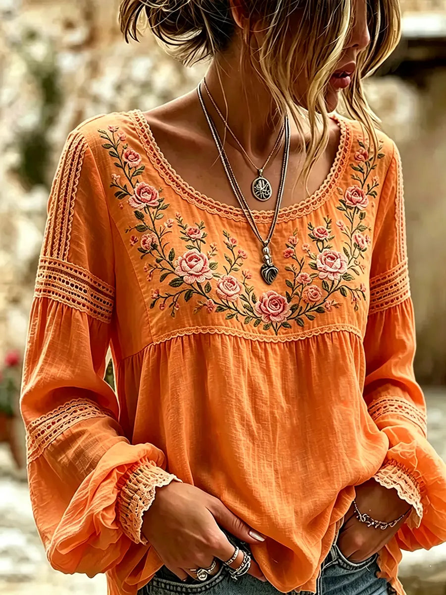 Tressalia - Embroidered Linen Blouse