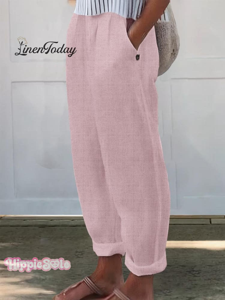 Women's Printed Cotton And Linen Casual Pants