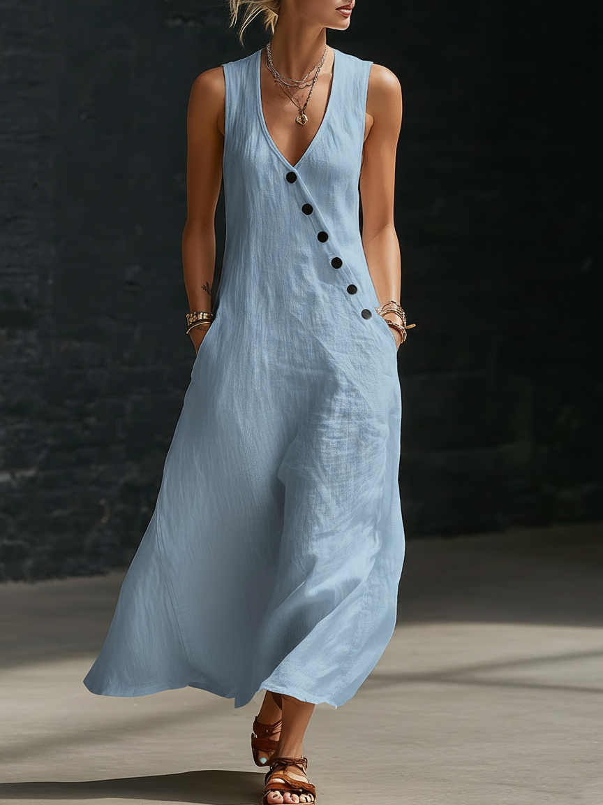 Elaria - Structured V-Neck Long-Sleeve Midi Dress