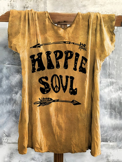 Letter Short Sleeve Crew Neck Boho Dress