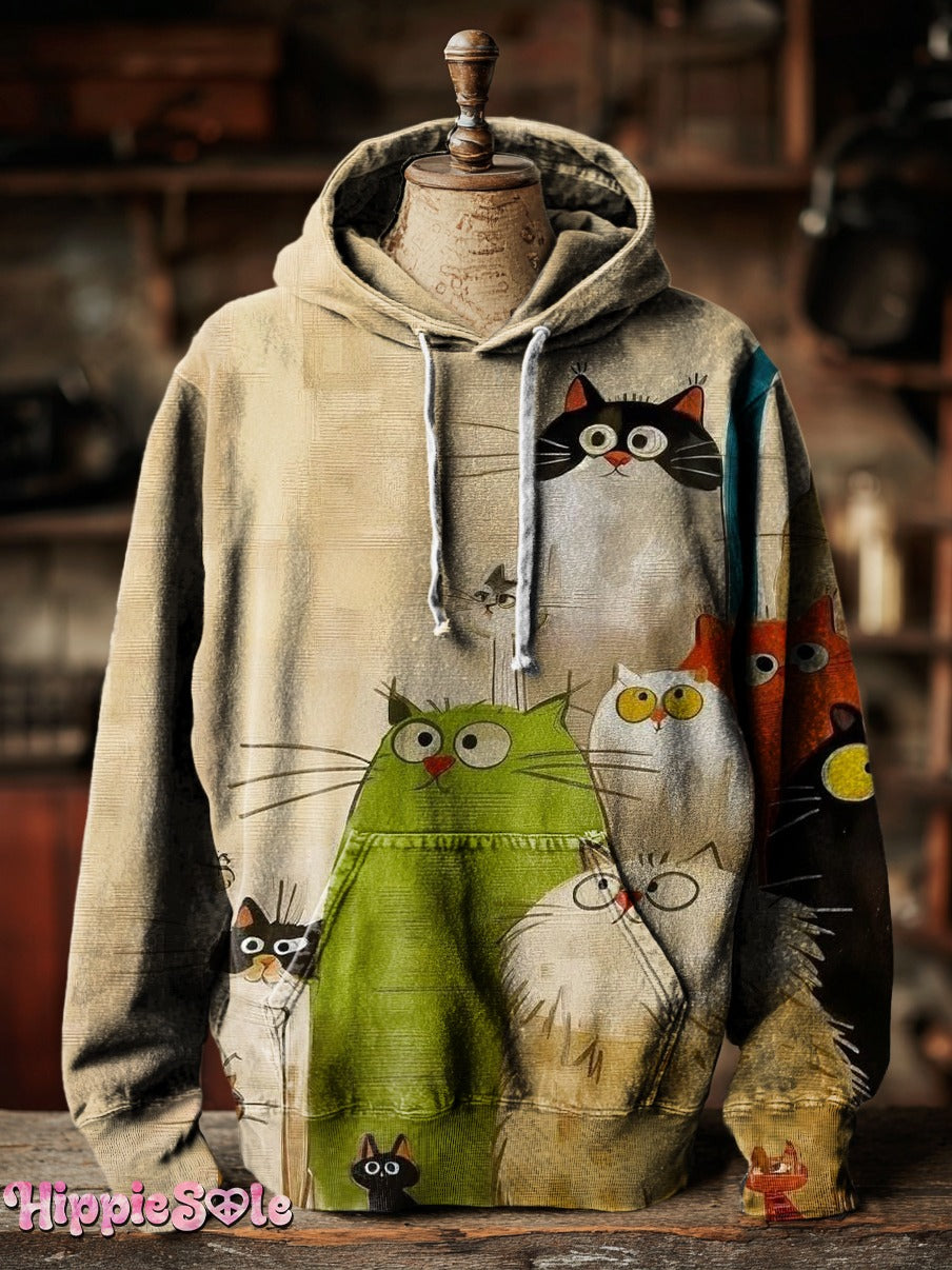 Women's Cute Cat Art Print Casual Crew Neck Sweatshirt