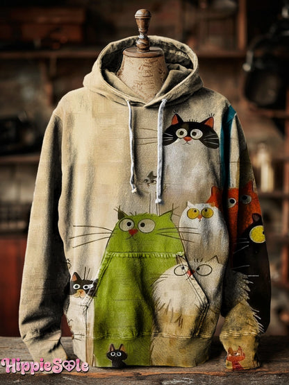 Women's Cute Cat Art Print Casual Crew Neck Sweatshirt