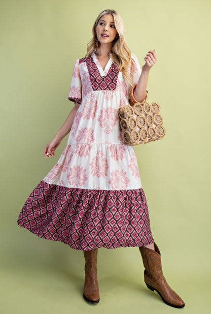 Blush Mix Print Midi Dress