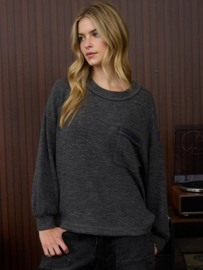 Crew Neck Pocket Sweater Charcoal