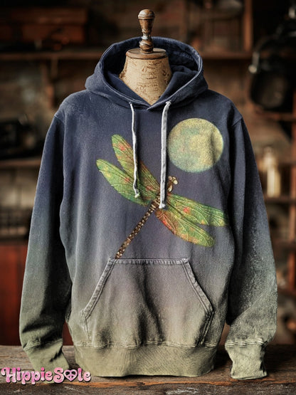 Women's Vintage Dragonfly Moon Art Print Casual Long Sleeve T-shirt