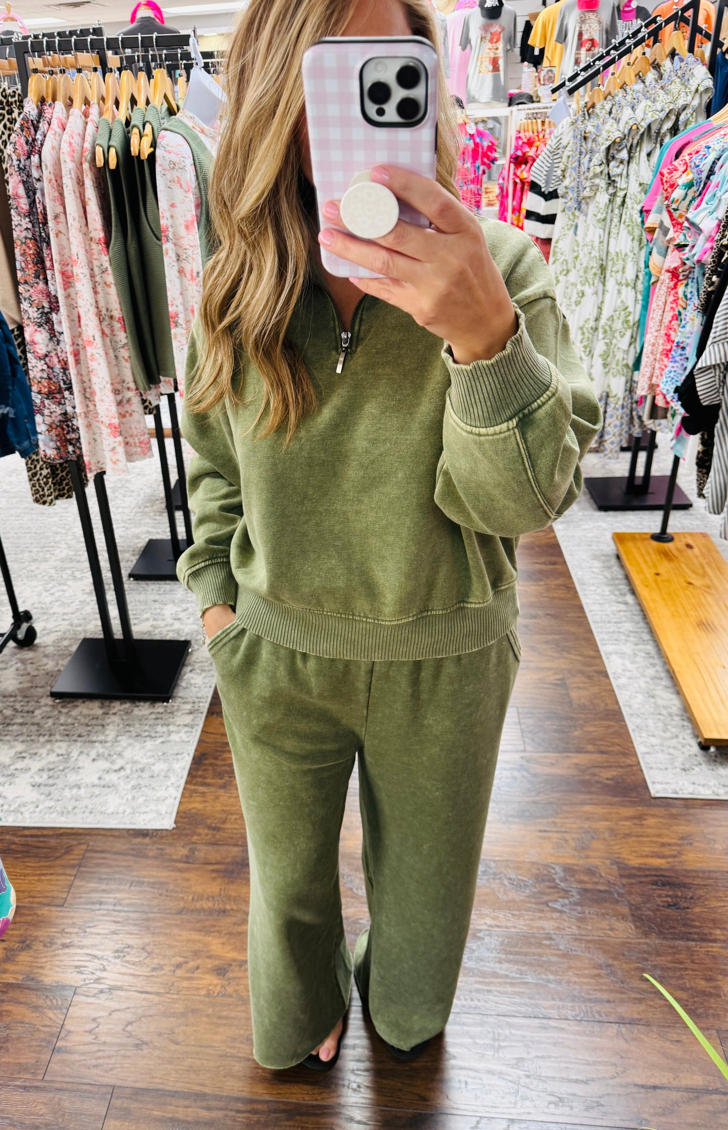 Mineral Wash Full Length Lounge Pant Light Olive