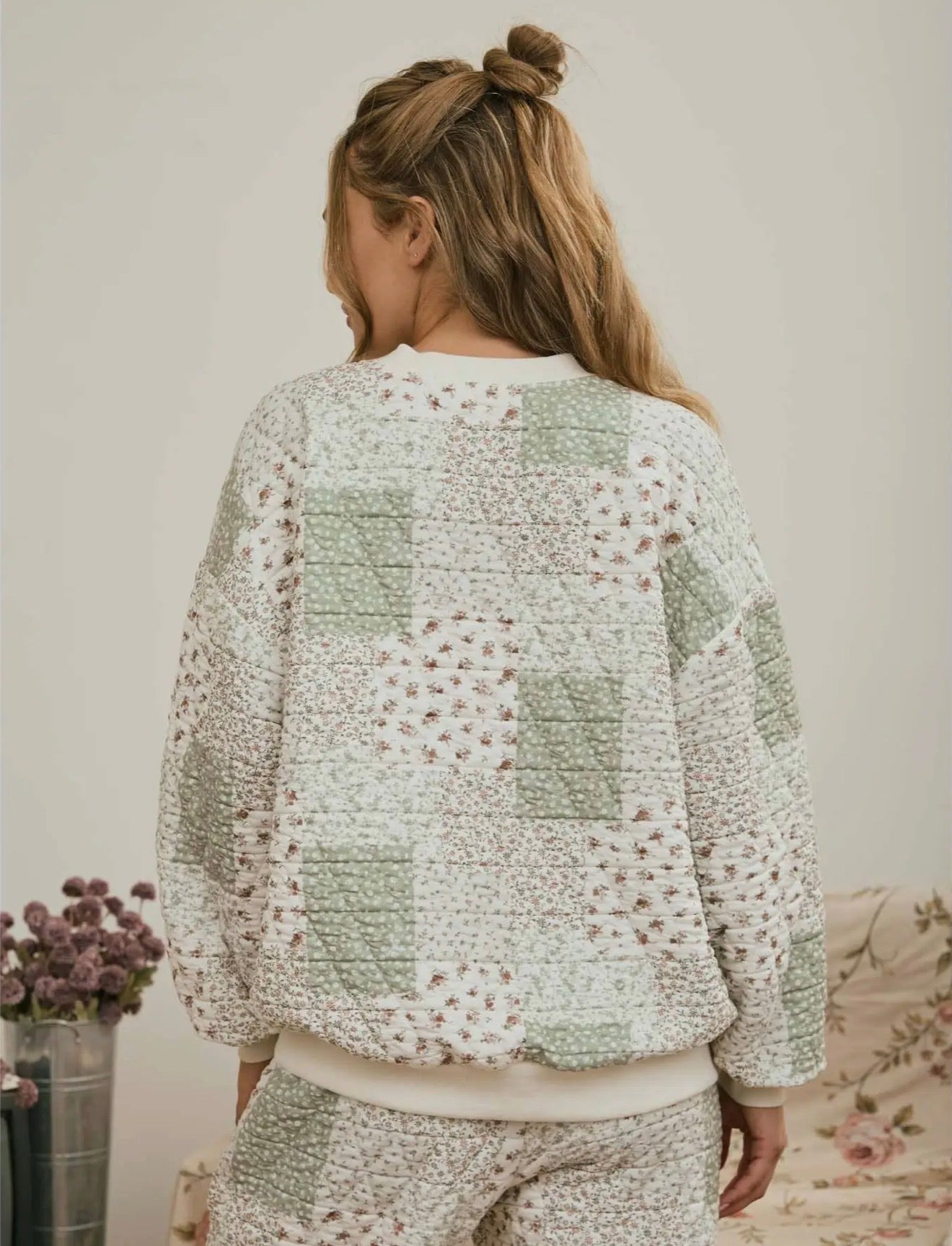 Multi Floral Patchwork Top Sage Mix