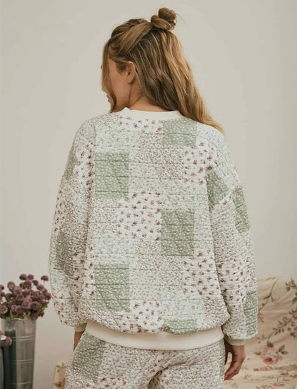 Multi Floral Patchwork Top Sage Mix