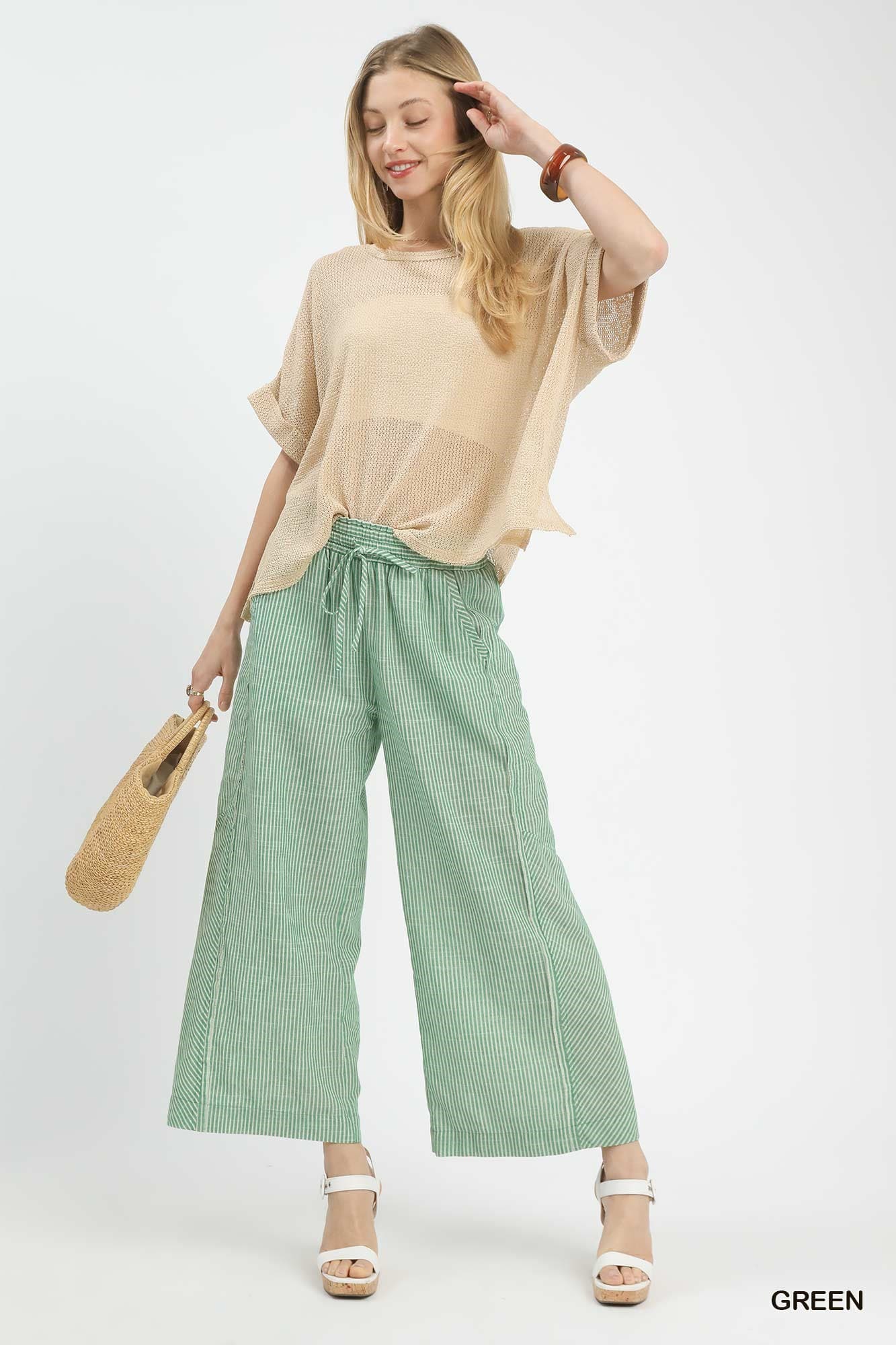 UMGEE Wide Leg Striped Pant Green