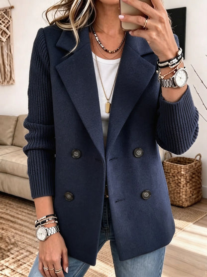 Adalene - Knit Sleeve Double Breasted Blazer