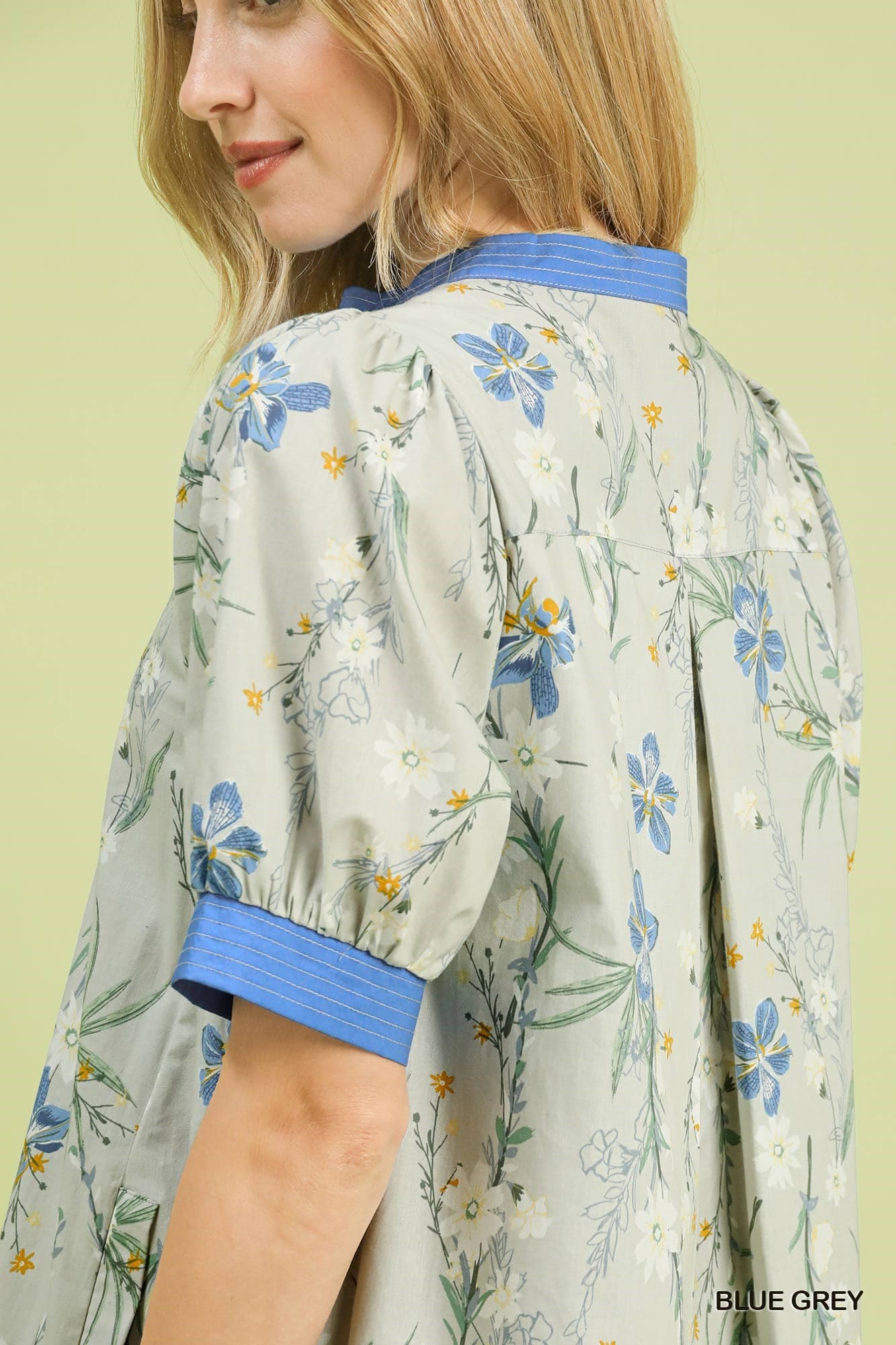 UMGEE Floral Contrast Dress Dusty Blue