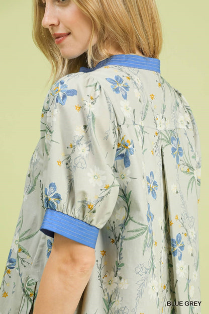 UMGEE Floral Contrast Dress Dusty Blue