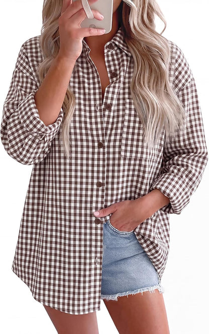 Astylish Women 2026 Loose Fit Tops Linen Cotton Button Down Shirts Blouses