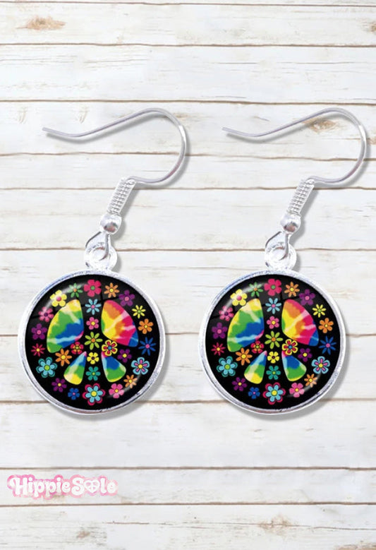 Hippie Peace Flowers Rainbow Earrings
