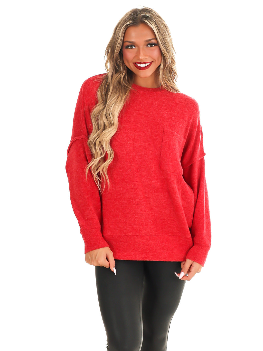 Sweater Weather Pocket Sweater Dark Red