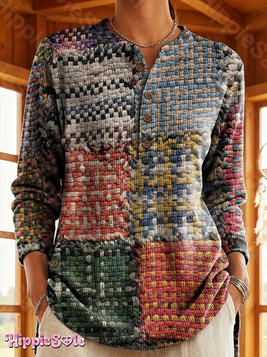 Women's Bohemian Woven Pattern Art Pattern Print Casual Crew Neck Sweatshirt