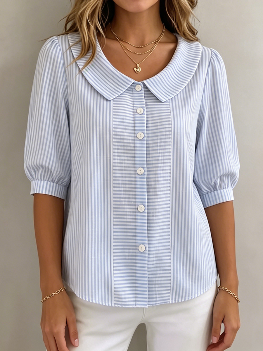 Xandria - Striped Button Blouse