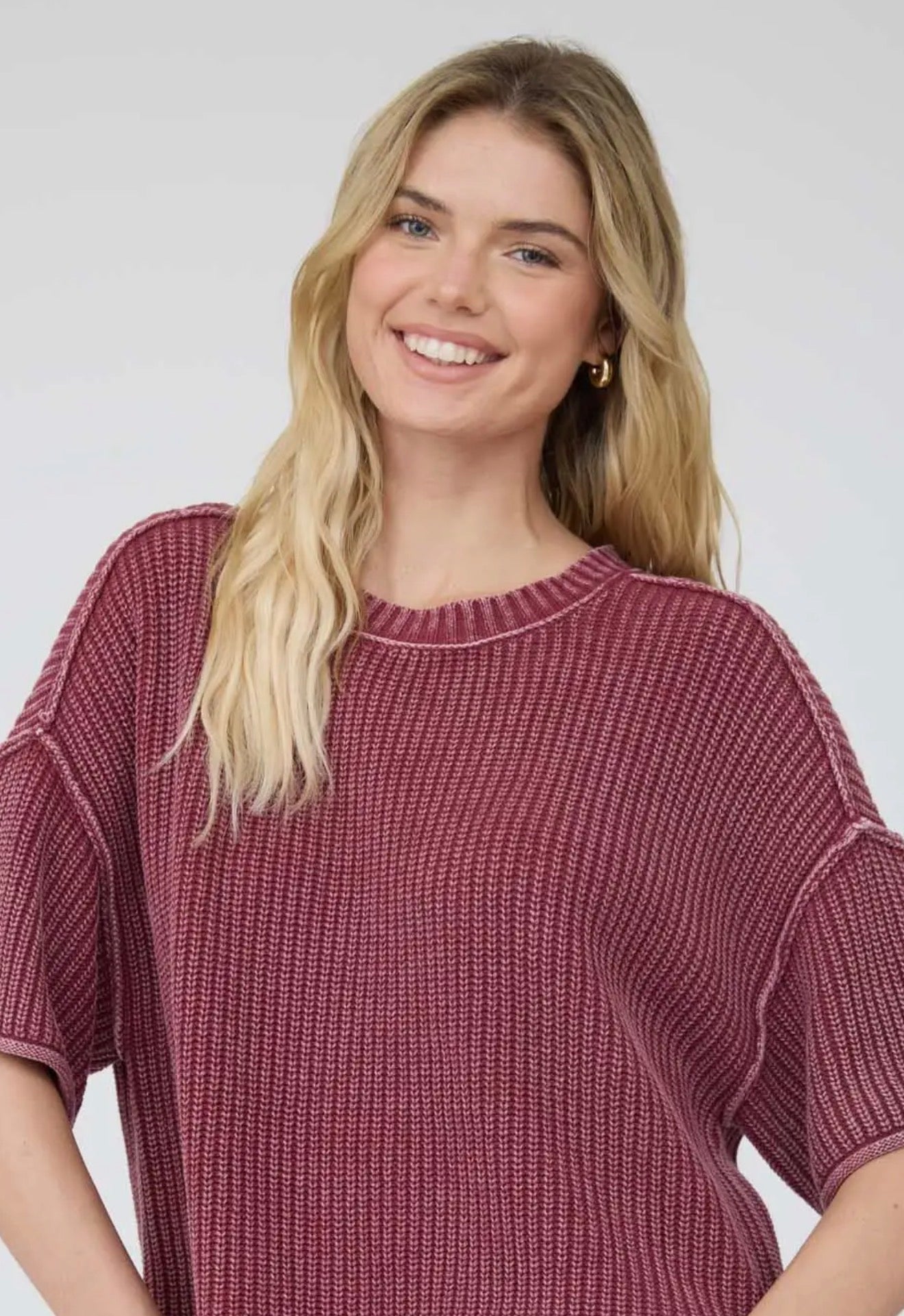 Washed Crew Sweater Burgundy