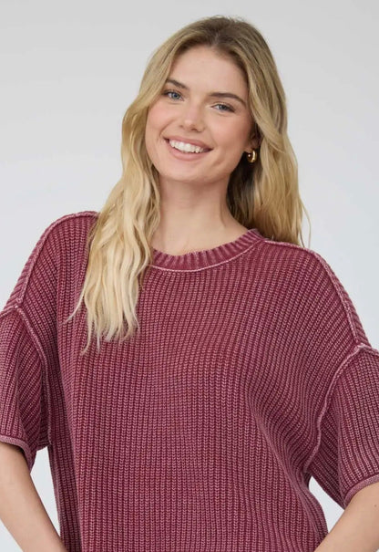 Washed Crew Sweater Burgundy