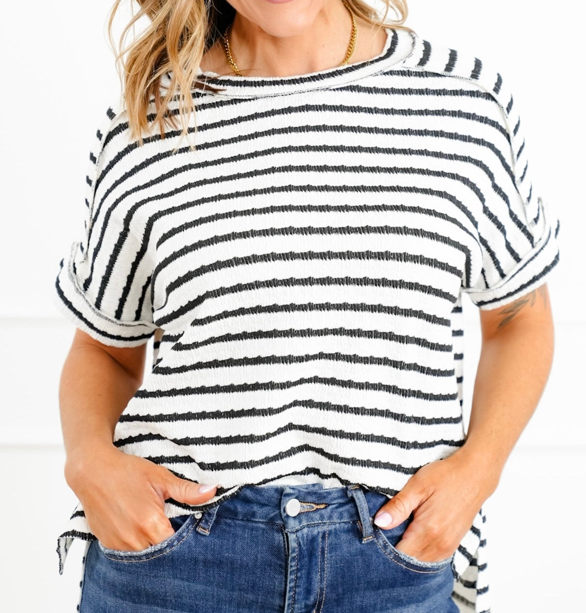 Stripe Textured Tee Black