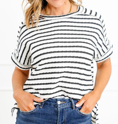 Stripe Textured Tee Black