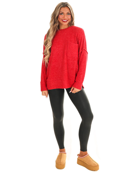 Sweater Weather Pocket Sweater Dark Red