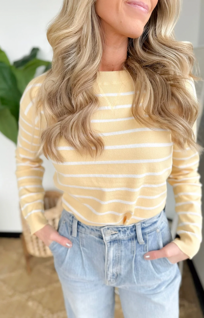 Stripe Crew Neck Sweater Top Yellow