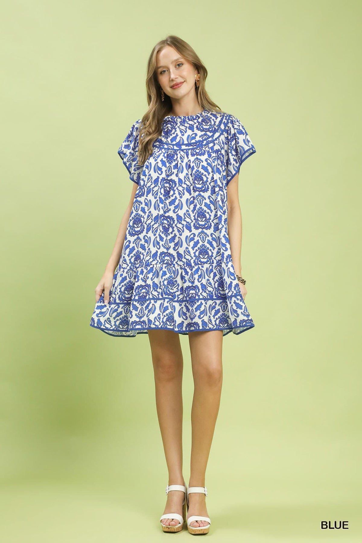 UMGEE Blue Abstract Print Ruffle Dress