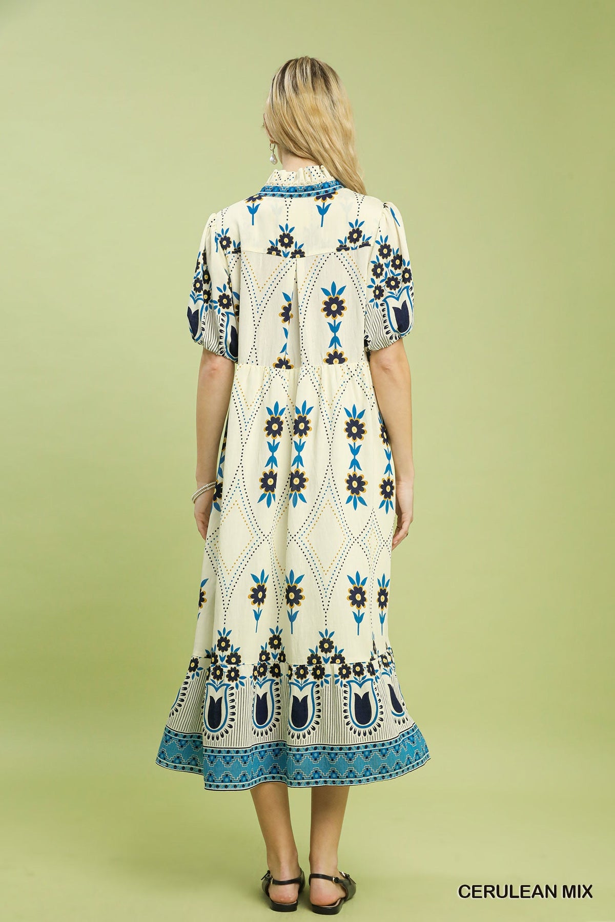 UMGEE Border Floral Print Midi Dress