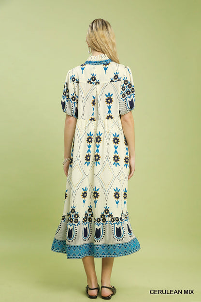 UMGEE Border Floral Print Midi Dress