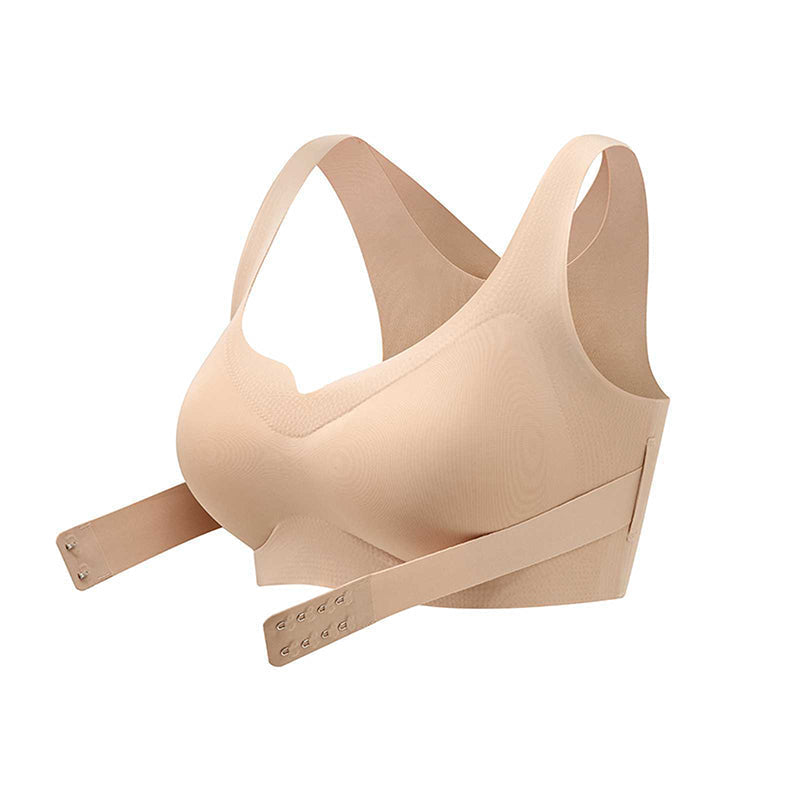 【Postural correction】Women’s Beige Wireless Bra, Soft Breathable Non-removable Moulded Cups, Yoga Fitness Sportswear for Gym & Daily Training