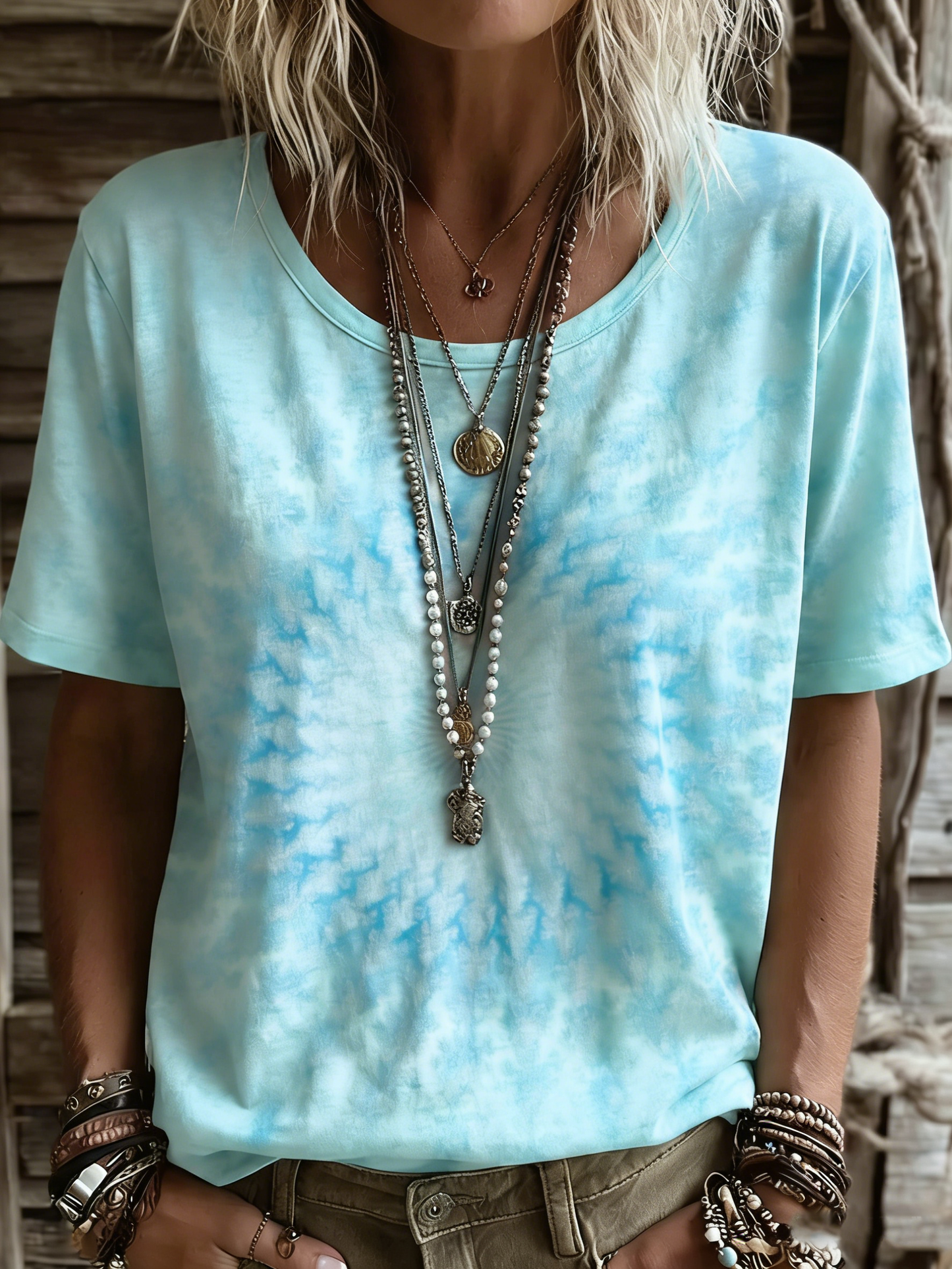 Women's Vintage Ethnic Pink Mandala Art Printed Casual Round Neck Short Sleeve Cotton T-shirt