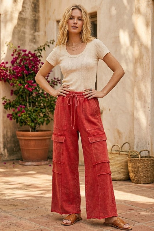 Mineral Washed Cargo Pant Red