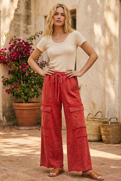 Mineral Washed Cargo Pant Red
