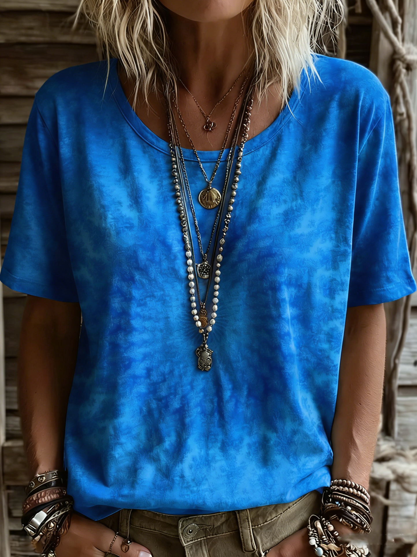 Women's Vintage Ethnic Pink Mandala Art Printed Casual Round Neck Short Sleeve Cotton T-shirt