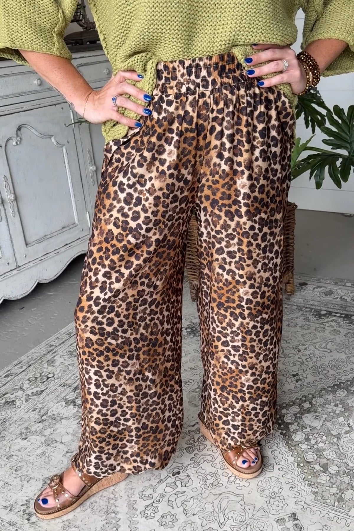 UMGEE Leopard Wide Leg Pant Latte
