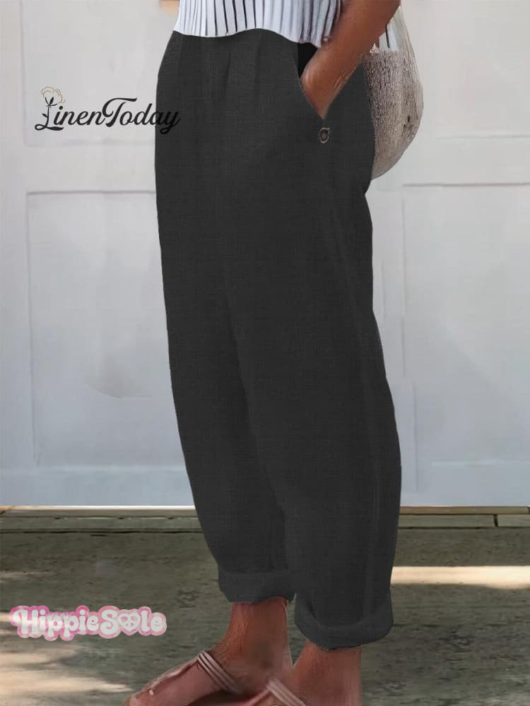 Women's Printed Cotton And Linen Casual Pants