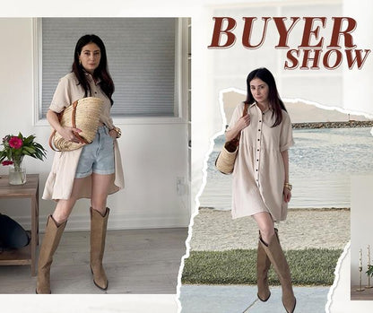 💃2026 Summer Hot Sale 70% OFF✨Women's Short Sleeve Button Down Textured Babydoll Dress Dress with Pockets