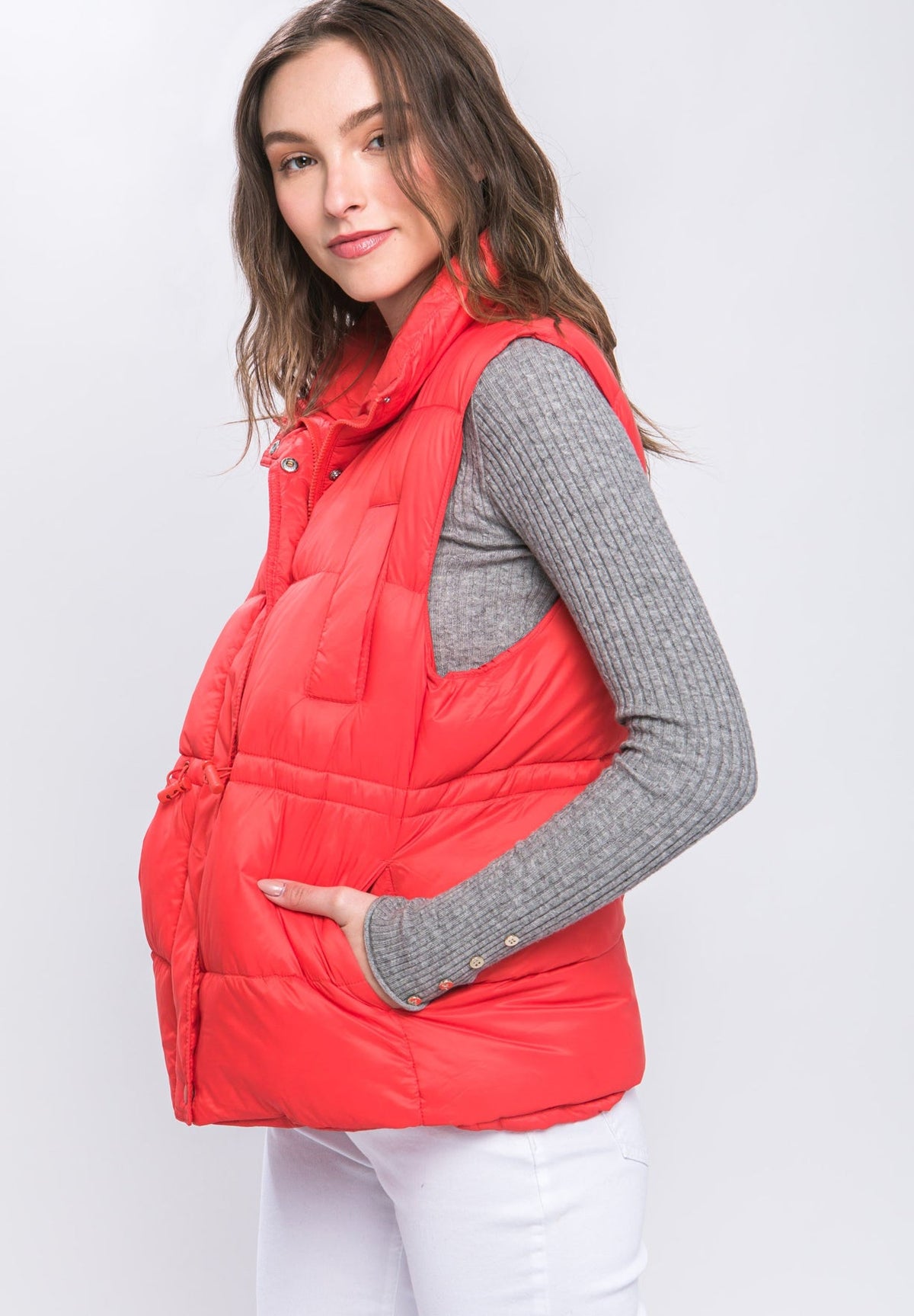 Red Zip Up Puffer Vest