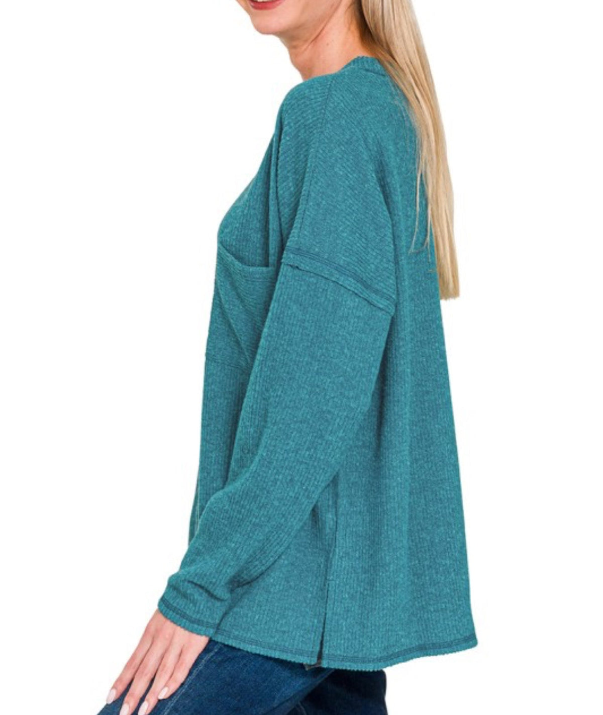 Ribbed Soft Pocket Sweater Teal